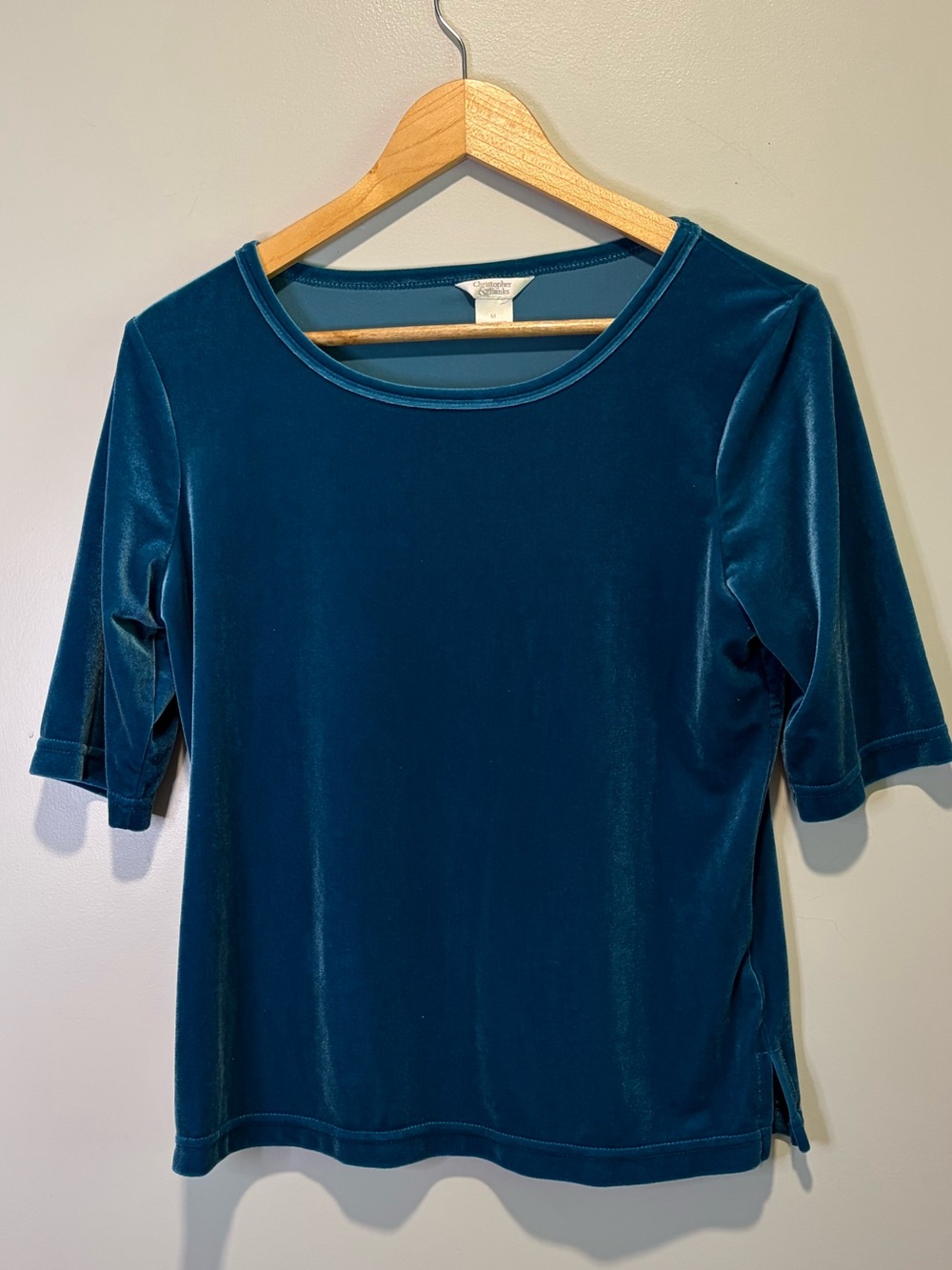 Christopher & Banks Teal Velvet Short-Sleeve Scoop Neck Top